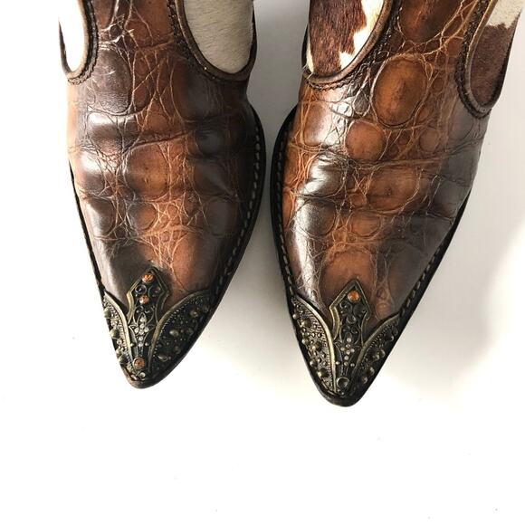 Giuseppe Zanotti Crystals Cow Print Pull On Western Cowgirl Heeled Boots 7 - Picture 6 of 9